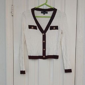 Almost Famous White and Maroon/Burgundy Cardigan Sweater